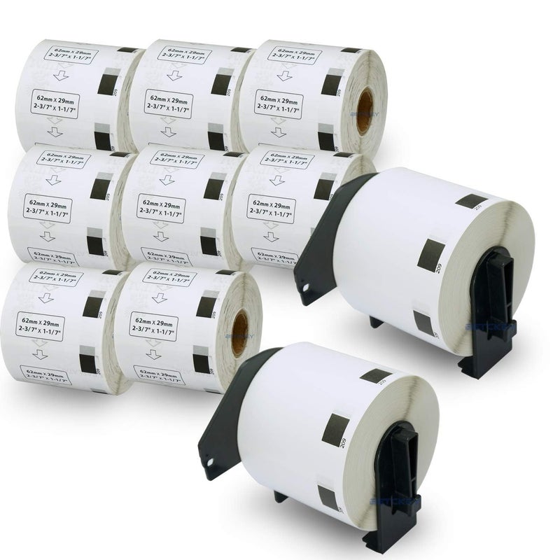 BETCKEY - Compatible Barcode Labels Replacement for Brother DK-1209 (2.4" x 1.1"), Use with Brother QL Label Printers [10 Rolls + 2 Reusable Cartridges] - Image 1